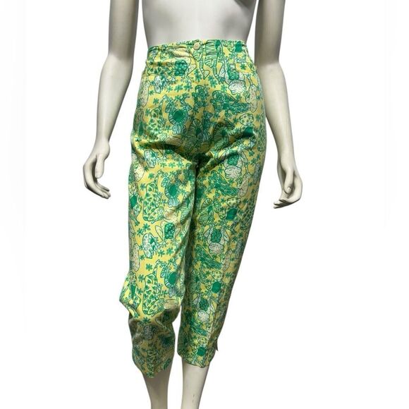 Vintage Lilly Pulitzer 🐸 Frog Print Green Yellow Ankle Pants High Rise Cropped - Picture 2 of 16